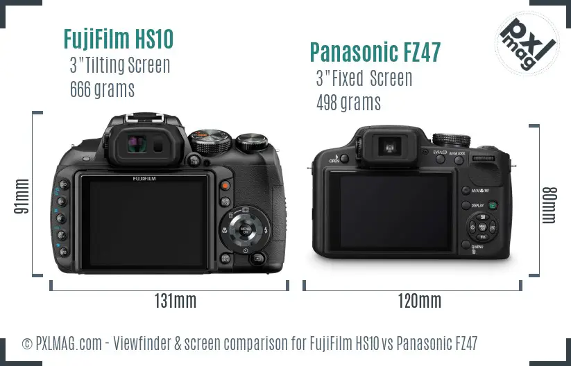 FujiFilm HS10 vs Panasonic FZ47 Screen and Viewfinder comparison