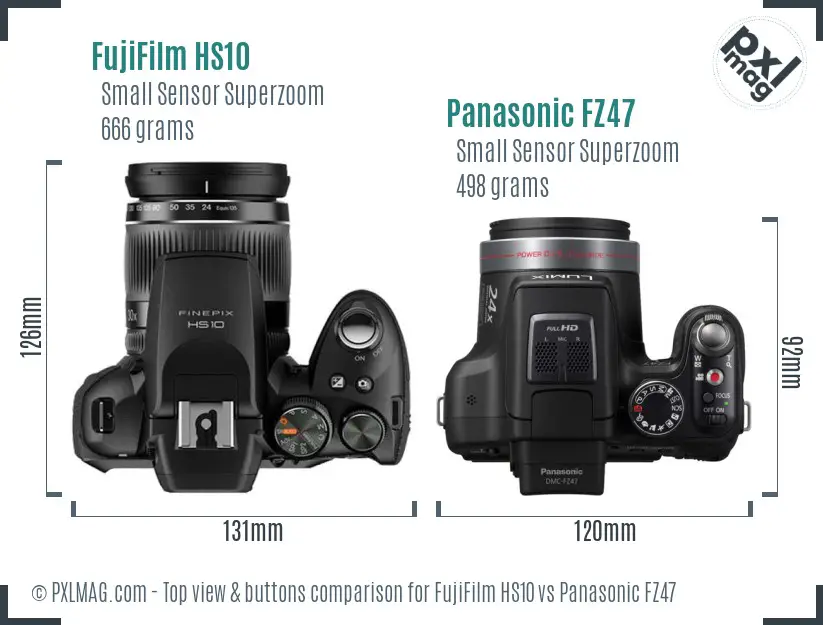 FujiFilm HS10 vs Panasonic FZ47 top view buttons comparison