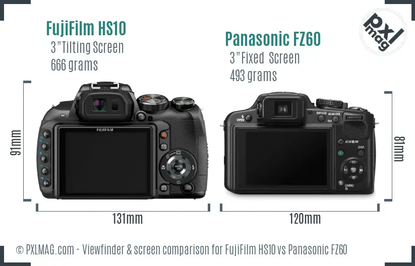 FujiFilm HS10 vs Panasonic FZ60 Screen and Viewfinder comparison