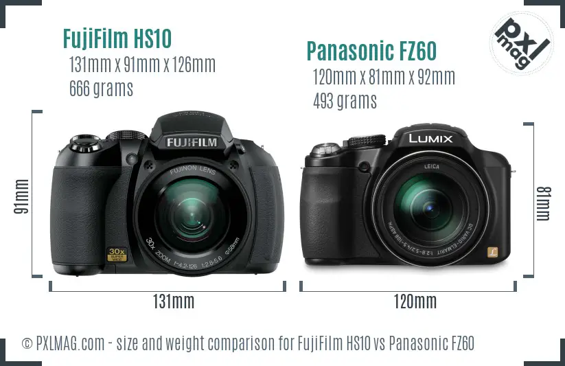 FujiFilm HS10 vs Panasonic FZ60 size comparison