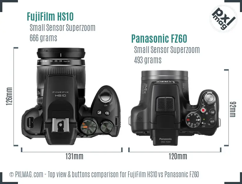 FujiFilm HS10 vs Panasonic FZ60 top view buttons comparison