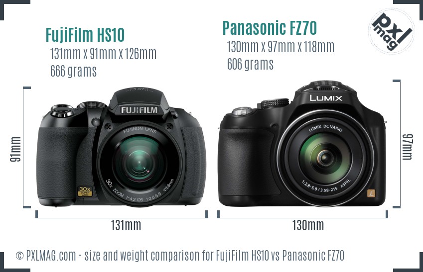FujiFilm HS10 vs Panasonic FZ70 size comparison FujiFilm HS10 vs Panasonic FZ70 size comparison