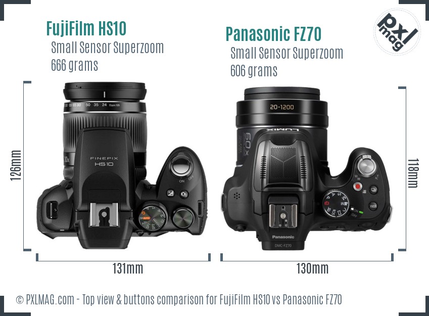 FujiFilm HS10 vs Panasonic FZ70 top view buttons comparison