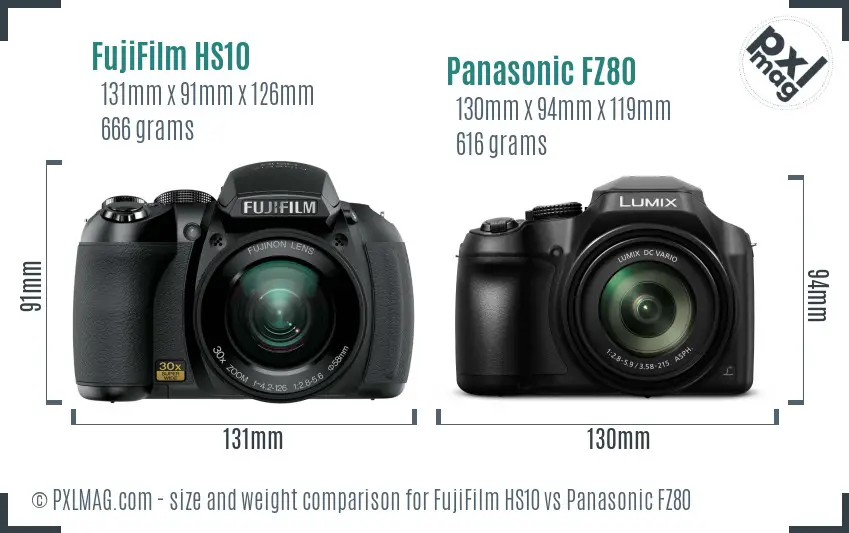 FujiFilm HS10 vs Panasonic FZ80 size comparison