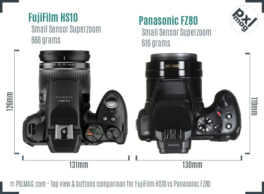 FujiFilm HS10 vs Panasonic FZ80 top view buttons comparison
