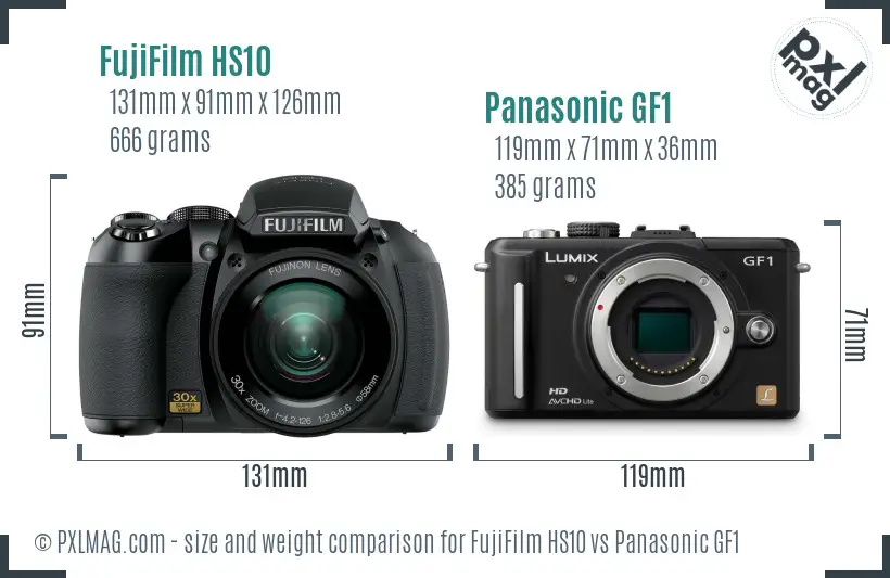 FujiFilm HS10 vs Panasonic GF1 size comparison