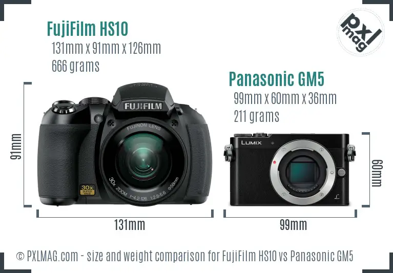 FujiFilm HS10 vs Panasonic GM5 size comparison