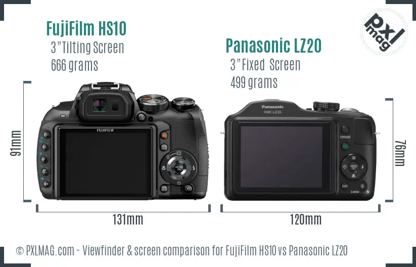 FujiFilm HS10 vs Panasonic LZ20 Screen and Viewfinder comparison