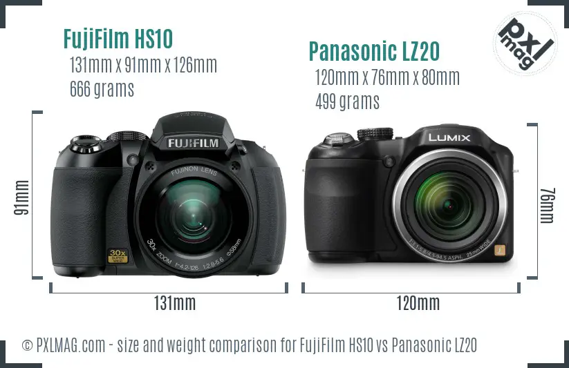 FujiFilm HS10 vs Panasonic LZ20 size comparison
