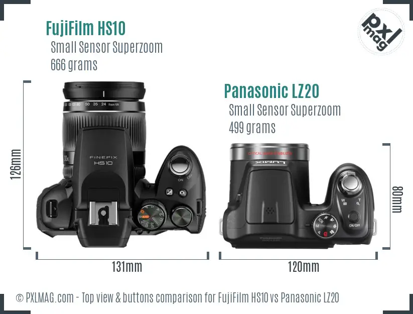 FujiFilm HS10 vs Panasonic LZ20 top view buttons comparison