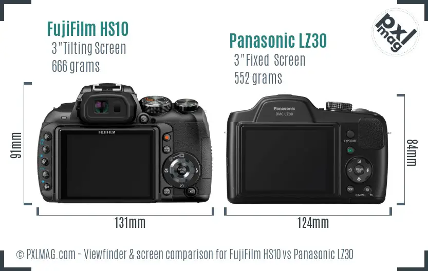 FujiFilm HS10 vs Panasonic LZ30 Screen and Viewfinder comparison