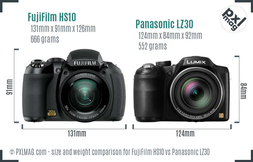 FujiFilm HS10 vs Panasonic LZ30 size comparison