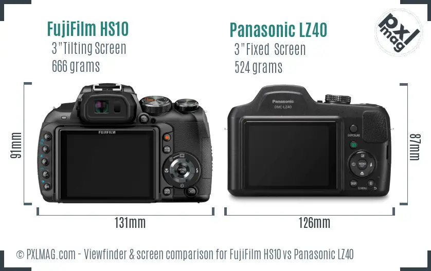 FujiFilm HS10 vs Panasonic LZ40 Screen and Viewfinder comparison