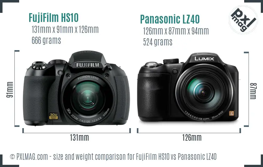 FujiFilm HS10 vs Panasonic LZ40 size comparison FujiFilm HS10 vs Panasonic LZ40 size comparison