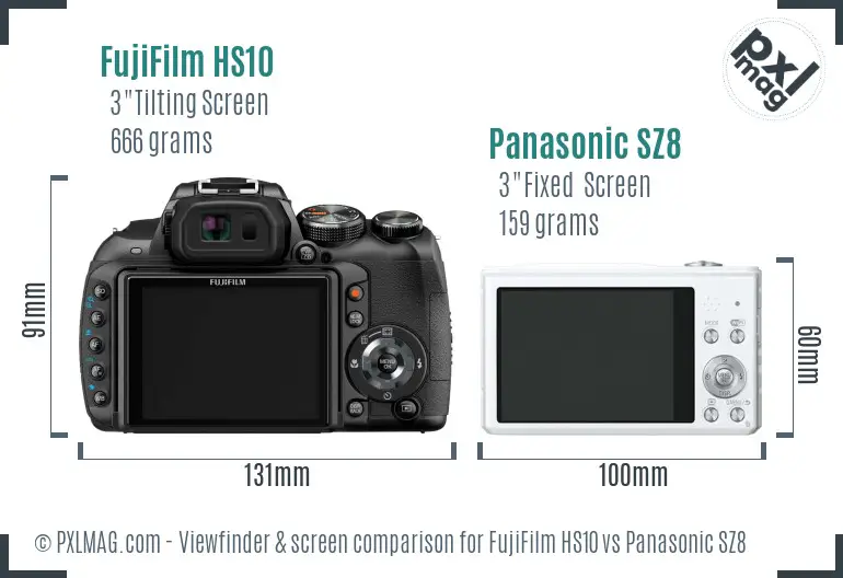 FujiFilm HS10 vs Panasonic SZ8 Screen and Viewfinder comparison