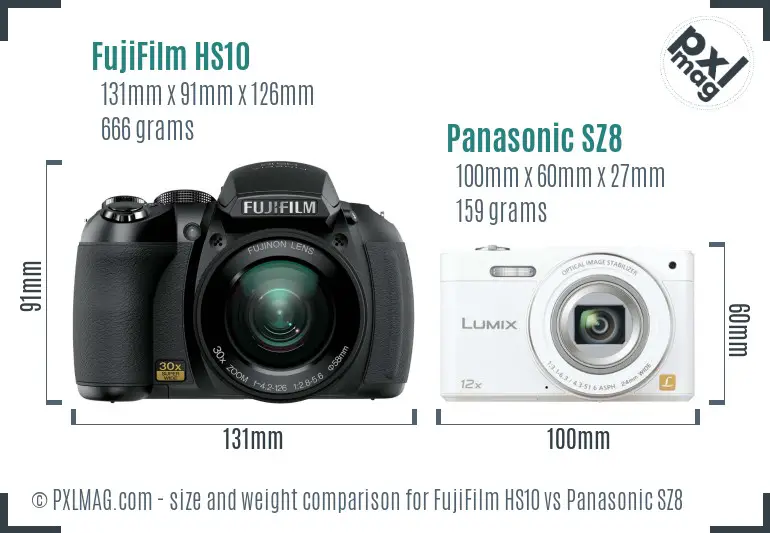 FujiFilm HS10 vs Panasonic SZ8 size comparison