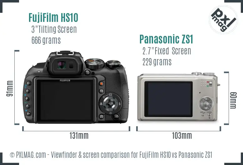 FujiFilm HS10 vs Panasonic ZS1 Screen and Viewfinder comparison