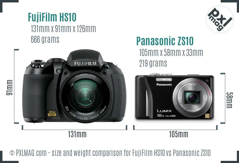 FujiFilm HS10 vs Panasonic ZS10 size comparison FujiFilm HS10 vs Panasonic ZS10 size comparison