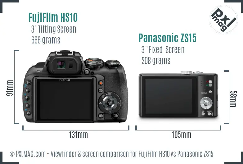 FujiFilm HS10 vs Panasonic ZS15 Screen and Viewfinder comparison