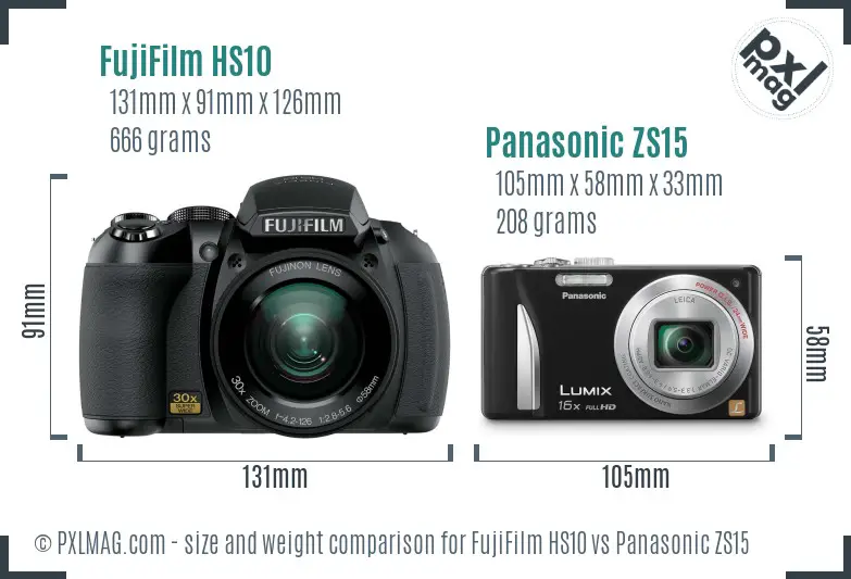 FujiFilm HS10 vs Panasonic ZS15 size comparison