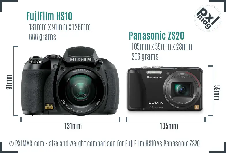 FujiFilm HS10 vs Panasonic ZS20 size comparison