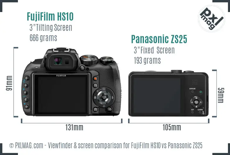 FujiFilm HS10 vs Panasonic ZS25 Screen and Viewfinder comparison