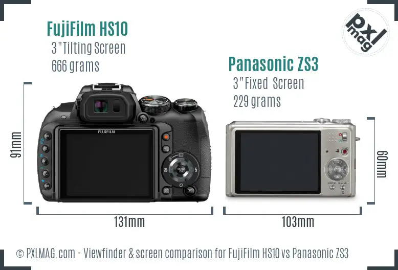 FujiFilm HS10 vs Panasonic ZS3 Screen and Viewfinder comparison