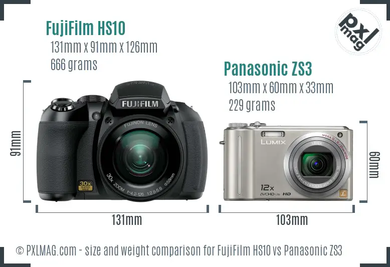 FujiFilm HS10 vs Panasonic ZS3 size comparison