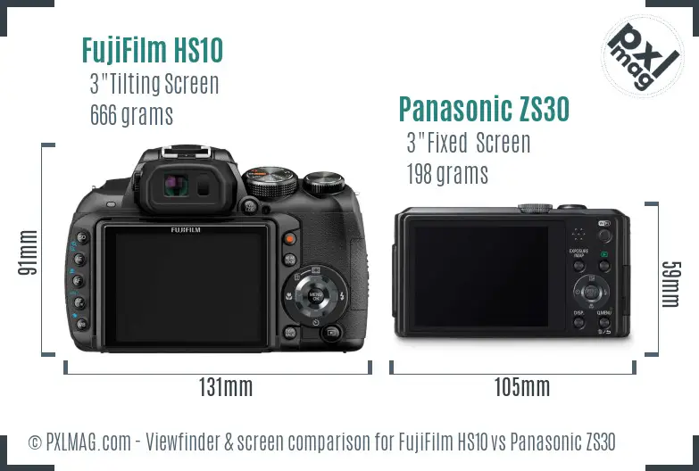FujiFilm HS10 vs Panasonic ZS30 Screen and Viewfinder comparison