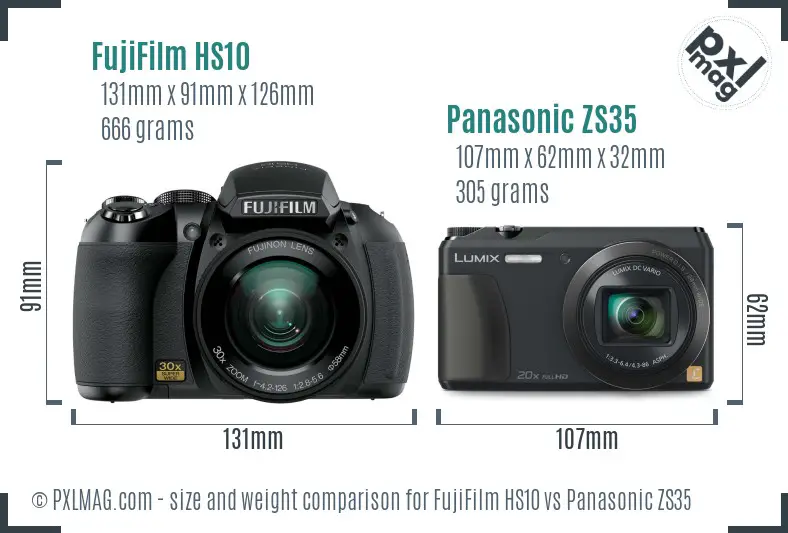 FujiFilm HS10 vs Panasonic ZS35 size comparison FujiFilm HS10 vs Panasonic ZS35 size comparison