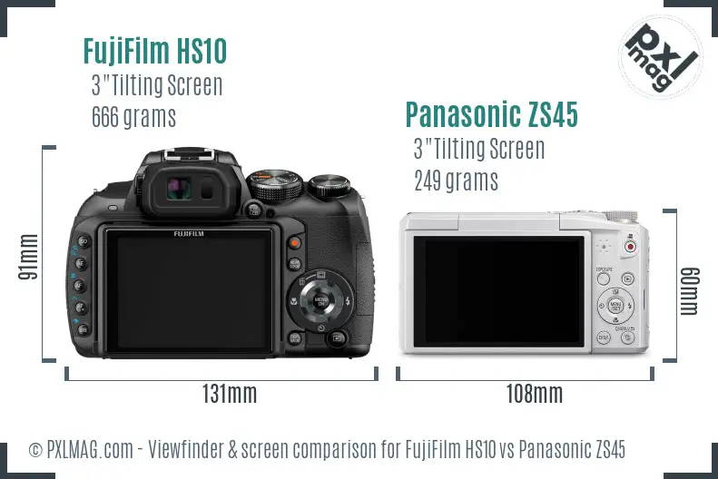FujiFilm HS10 vs Panasonic ZS45 Screen and Viewfinder comparison