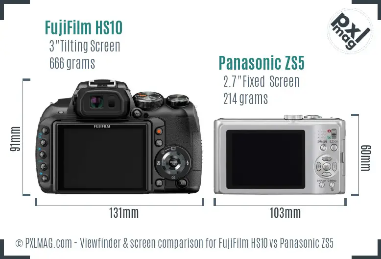 FujiFilm HS10 vs Panasonic ZS5 Screen and Viewfinder comparison