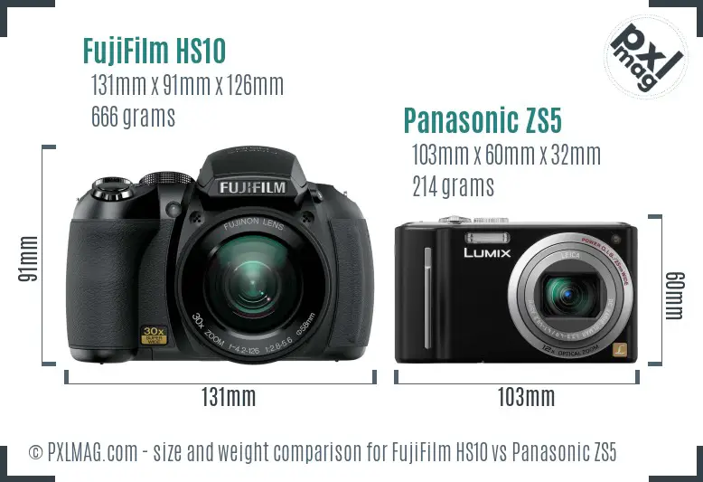 FujiFilm HS10 vs Panasonic ZS5 size comparison FujiFilm HS10 vs Panasonic ZS5 size comparison