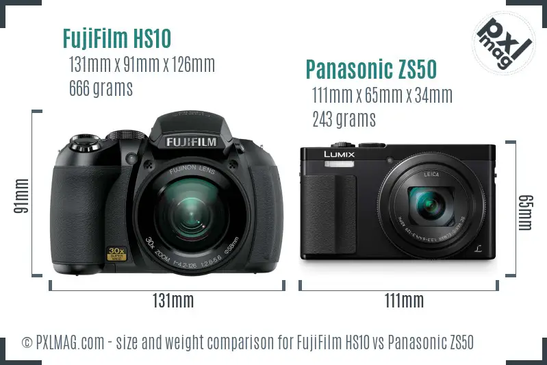 FujiFilm HS10 vs Panasonic ZS50 size comparison FujiFilm HS10 vs Panasonic ZS50 size comparison