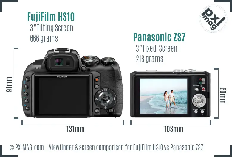 FujiFilm HS10 vs Panasonic ZS7 Screen and Viewfinder comparison