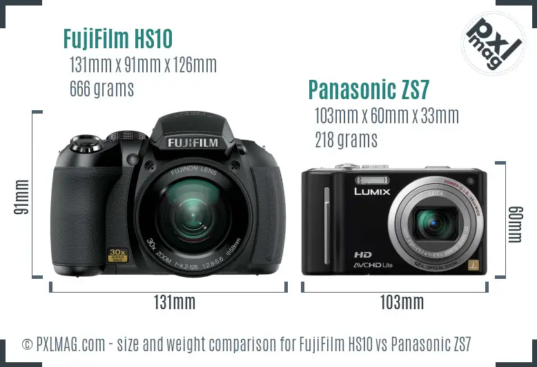 FujiFilm HS10 vs Panasonic ZS7 size comparison