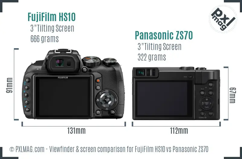 FujiFilm HS10 vs Panasonic ZS70 Screen and Viewfinder comparison