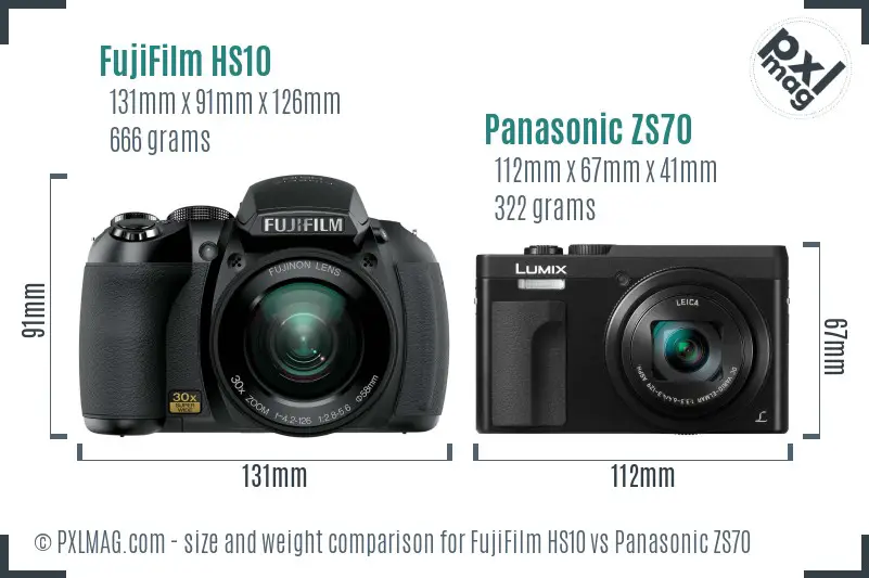 FujiFilm HS10 vs Panasonic ZS70 size comparison