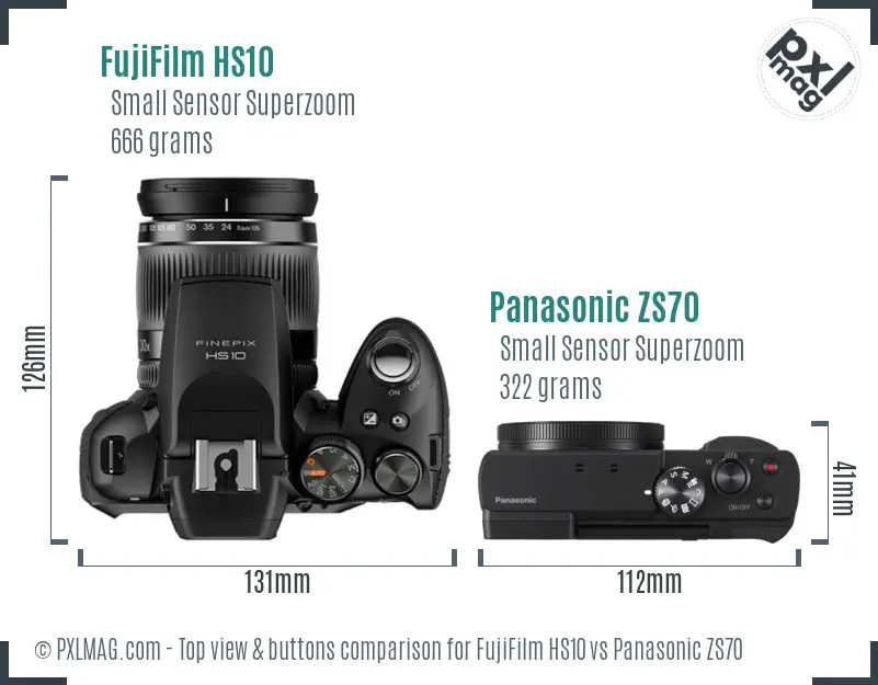 FujiFilm HS10 vs Panasonic ZS70 top view buttons comparison