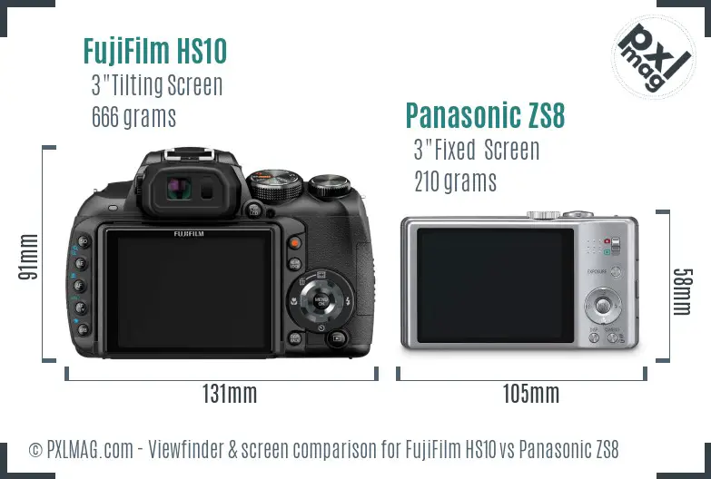 FujiFilm HS10 vs Panasonic ZS8 Screen and Viewfinder comparison
