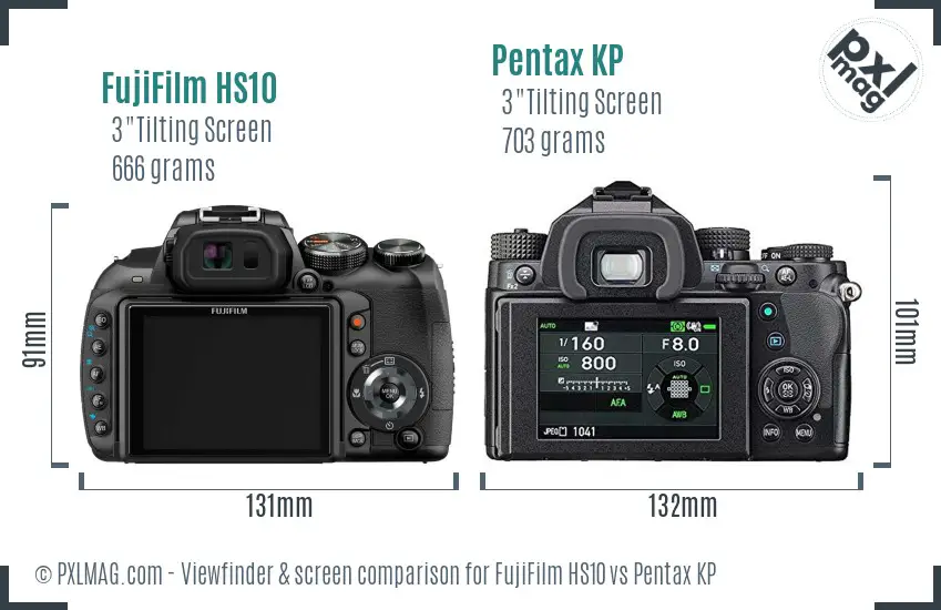 FujiFilm HS10 vs Pentax KP Screen and Viewfinder comparison