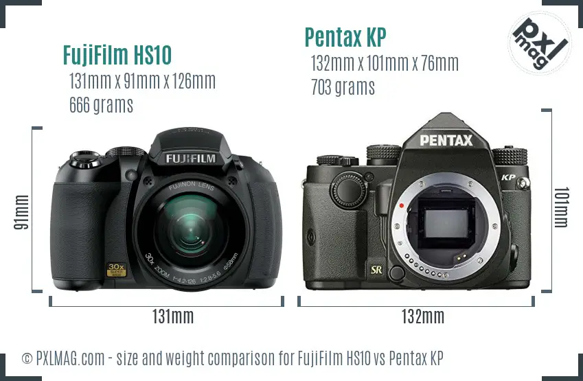 FujiFilm HS10 vs Pentax KP size comparison