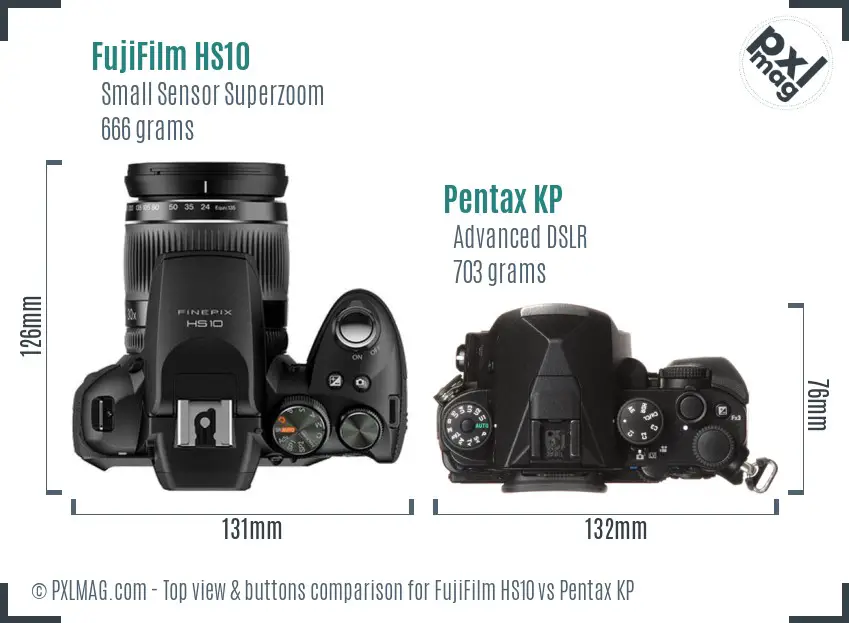 FujiFilm HS10 vs Pentax KP top view buttons comparison