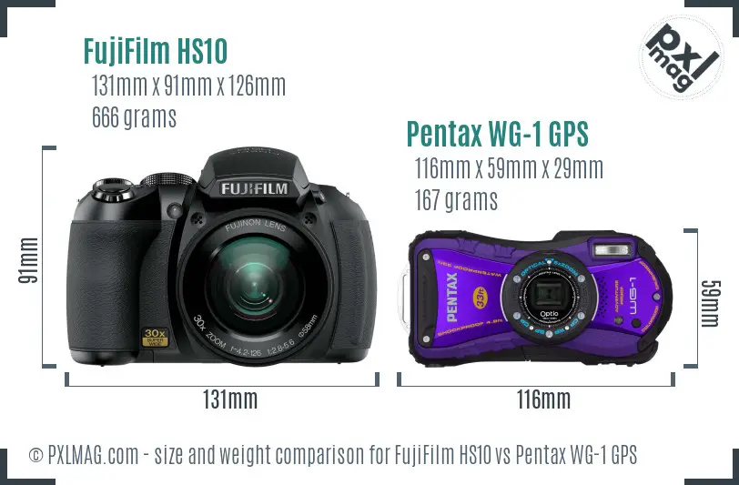 FujiFilm HS10 vs Pentax WG-1 GPS size comparison