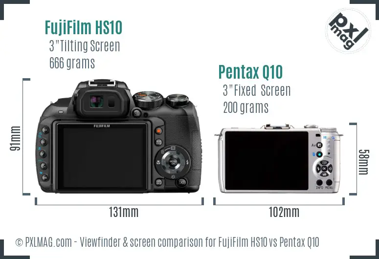 FujiFilm HS10 vs Pentax Q10 Screen and Viewfinder comparison