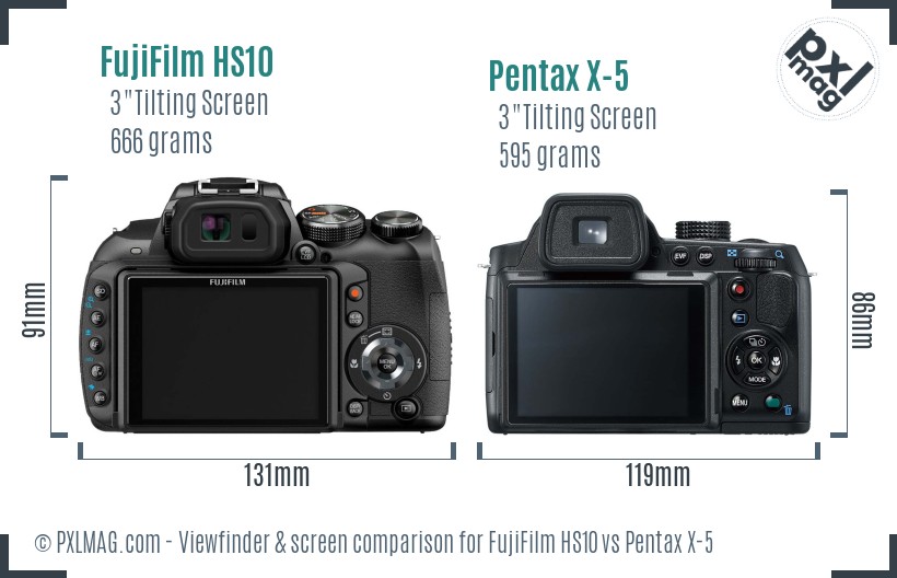FujiFilm HS10 vs Pentax X-5 Screen and Viewfinder comparison