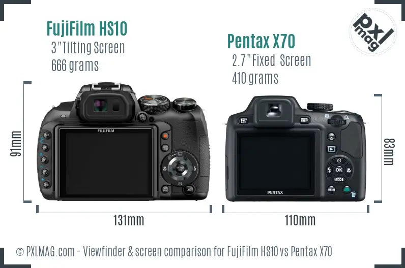 FujiFilm HS10 vs Pentax X70 Screen and Viewfinder comparison