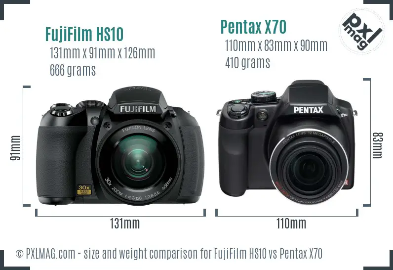 FujiFilm HS10 vs Pentax X70 size comparison