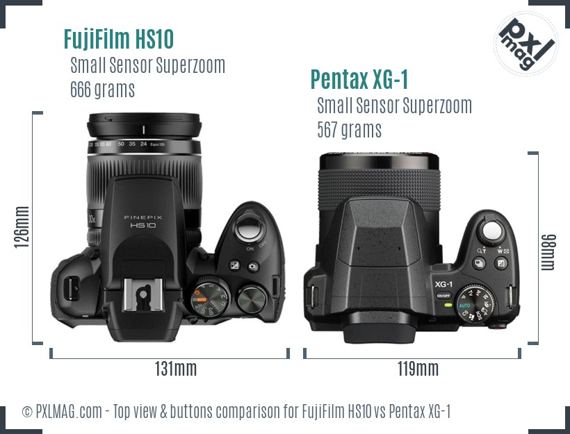 FujiFilm HS10 vs Pentax XG-1 top view buttons comparison