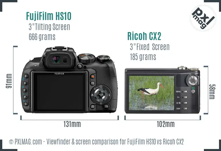 FujiFilm HS10 vs Ricoh CX2 Screen and Viewfinder comparison